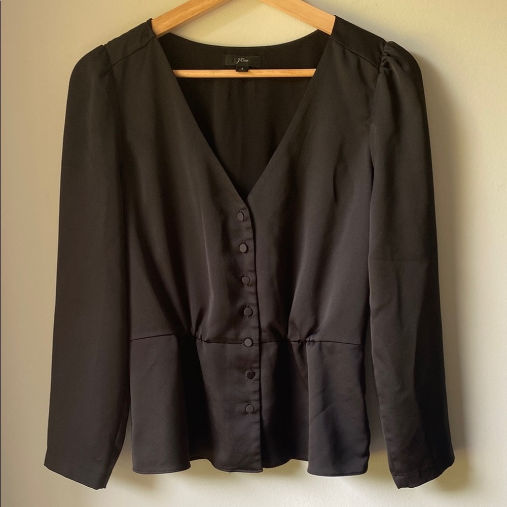 J. Crew Black 3/4 Sleeve Peplum Blouse